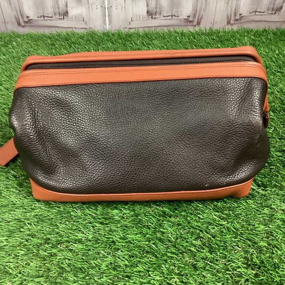 Coach Black & Dark Tan Leather Toiletry Bag Case - Picture 4 of 16